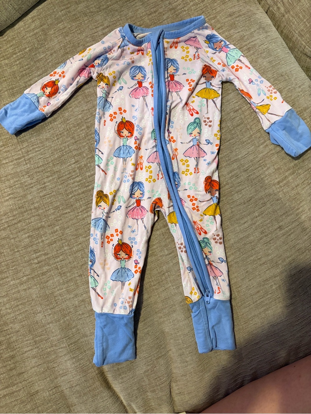 Little Sleepies Pink Ballerina Print Footie with Blue Trim
